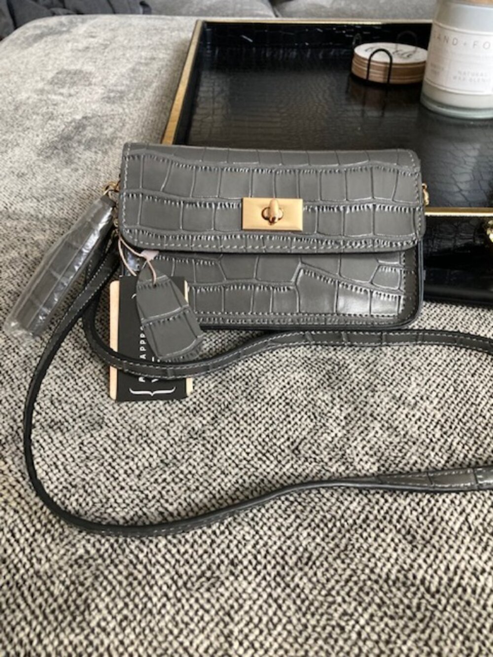 Cell Phone Purse in Dark Grey Leather
